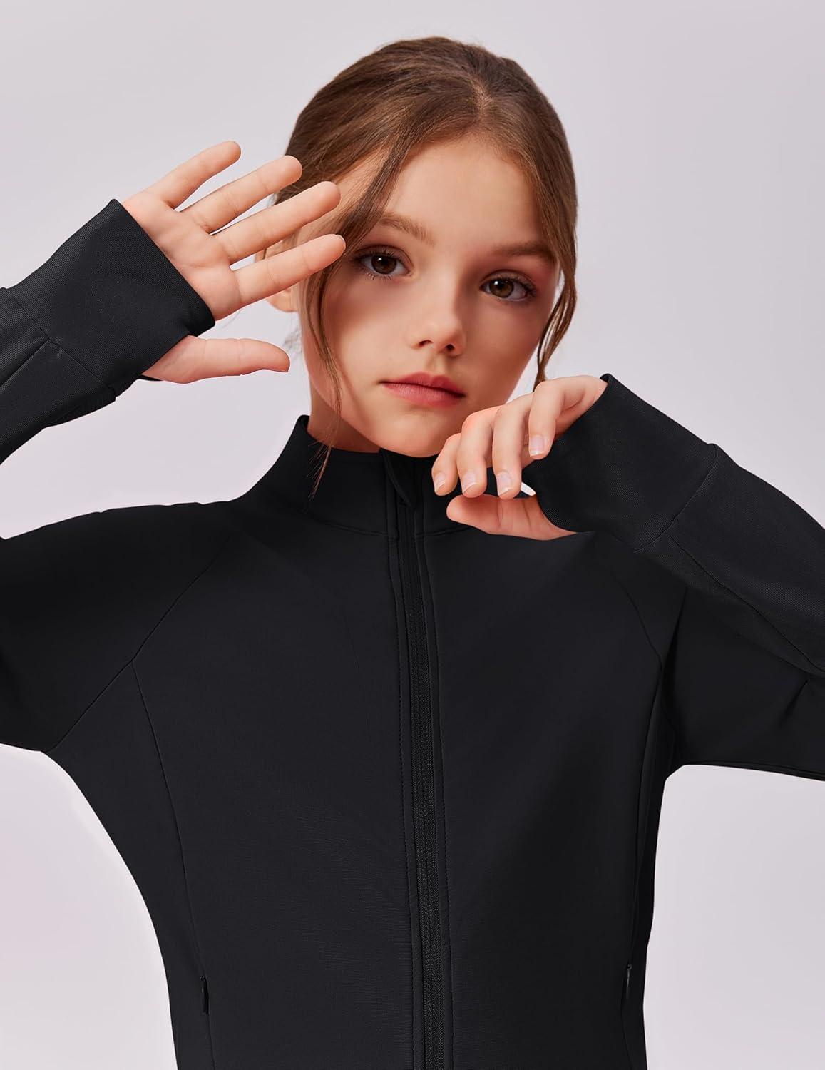 imageZaclotre Girls Fleece Jacket with 4 Pockets Long Sleeve Zip Up Warm Athletic Winter Coat Kids Sweatshirt for 514 YBlack