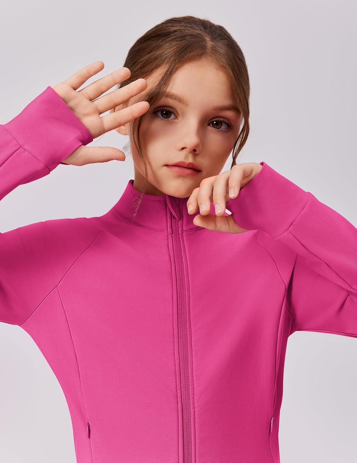 imageZaclotre Girls Fleece Jacket with 4 Pockets Long Sleeve Zip Up Warm Athletic Winter Coat Kids Sweatshirt for 514 YHot Pink