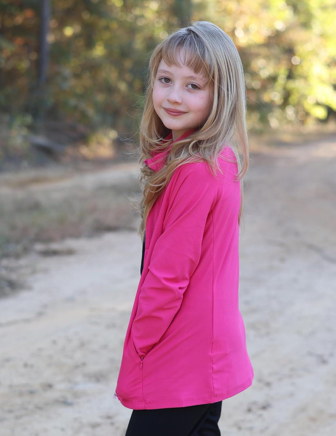 imageZaclotre Girls Fleece Jacket with 4 Pockets Long Sleeve Zip Up Warm Athletic Winter Coat Kids Sweatshirt for 514 YHot Pink