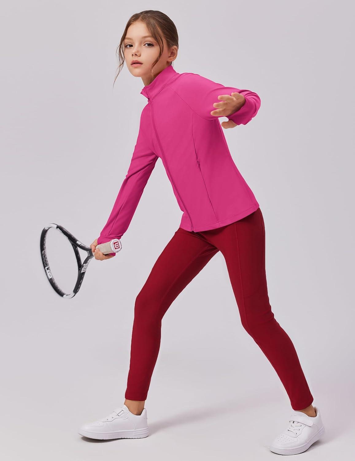 imageZaclotre Girls Fleece Jacket with 4 Pockets Long Sleeve Zip Up Warm Athletic Winter Coat Kids Sweatshirt for 514 YHot Pink