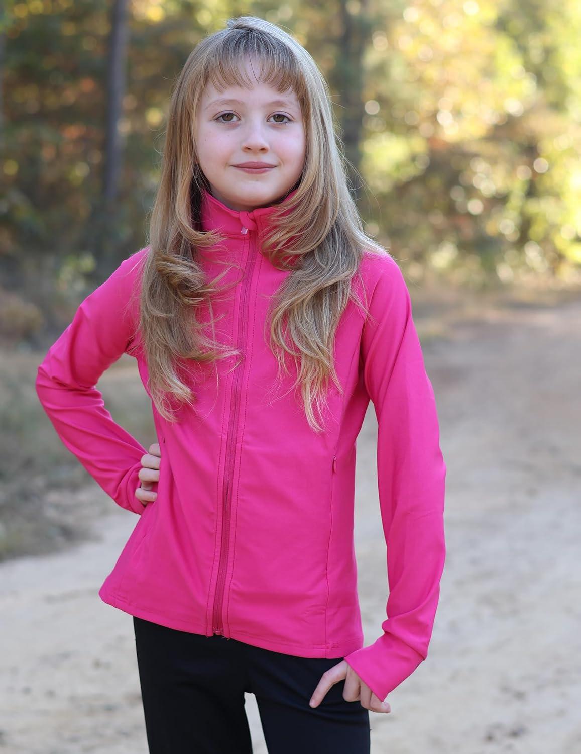 imageZaclotre Girls Fleece Jacket with 4 Pockets Long Sleeve Zip Up Warm Athletic Winter Coat Kids Sweatshirt for 514 YHot Pink