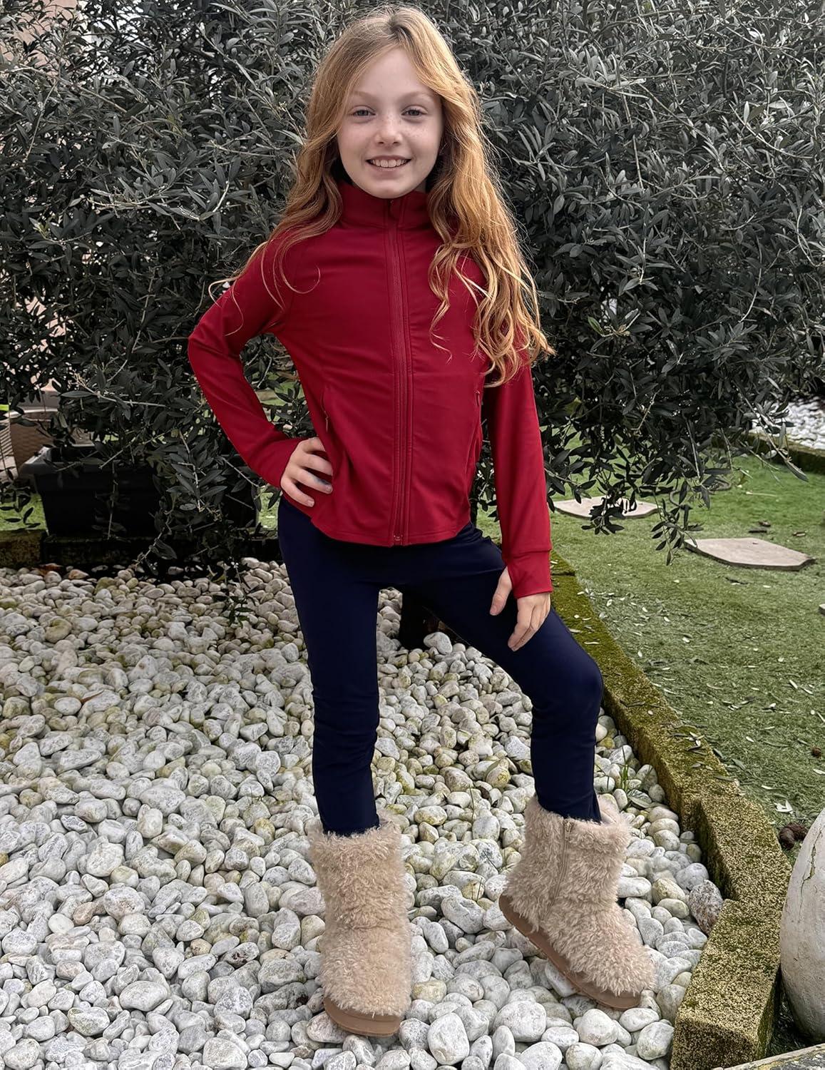 imageZaclotre Girls Fleece Jacket with 4 Pockets Long Sleeve Zip Up Warm Athletic Winter Coat Kids Sweatshirt for 514 YRed