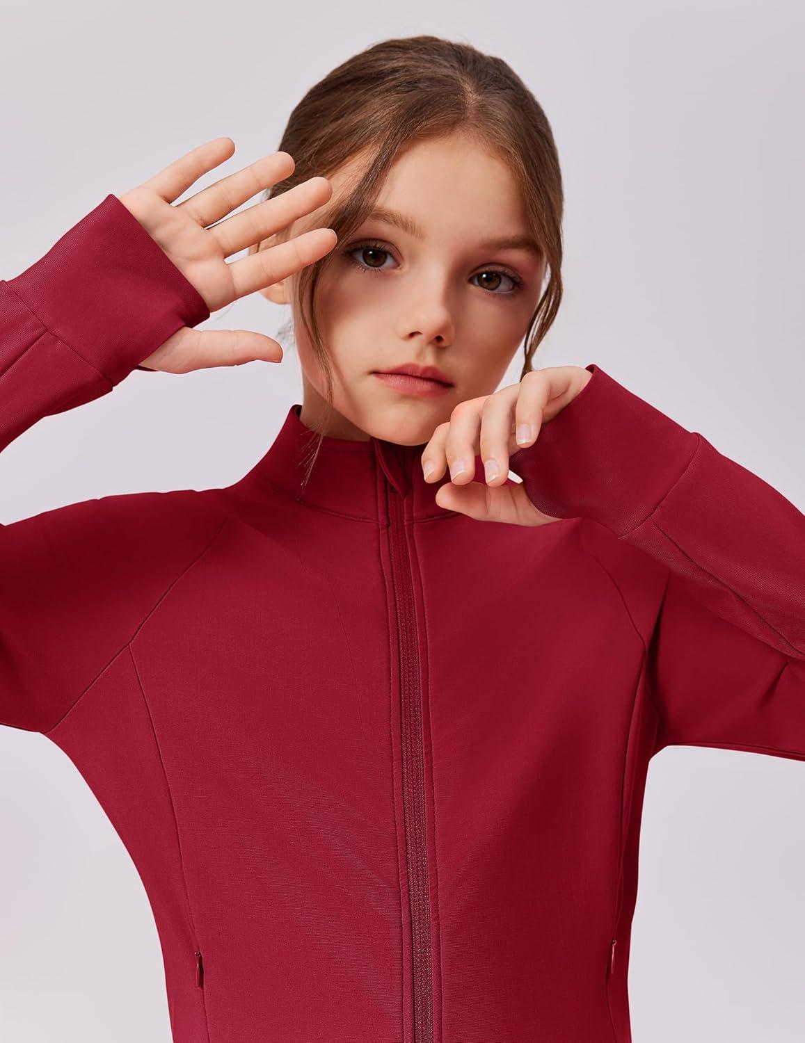imageZaclotre Girls Fleece Jacket with 4 Pockets Long Sleeve Zip Up Warm Athletic Winter Coat Kids Sweatshirt for 514 YRed