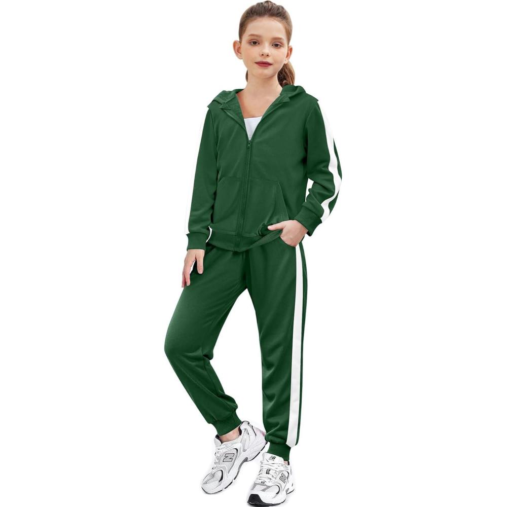 imageZaclotre Girls 2 Piece Outfits Sweatsuit Zip Up Hoodie Sweatshirt and Sweatpant Tracksuit Athletic Jogger SetsGreen