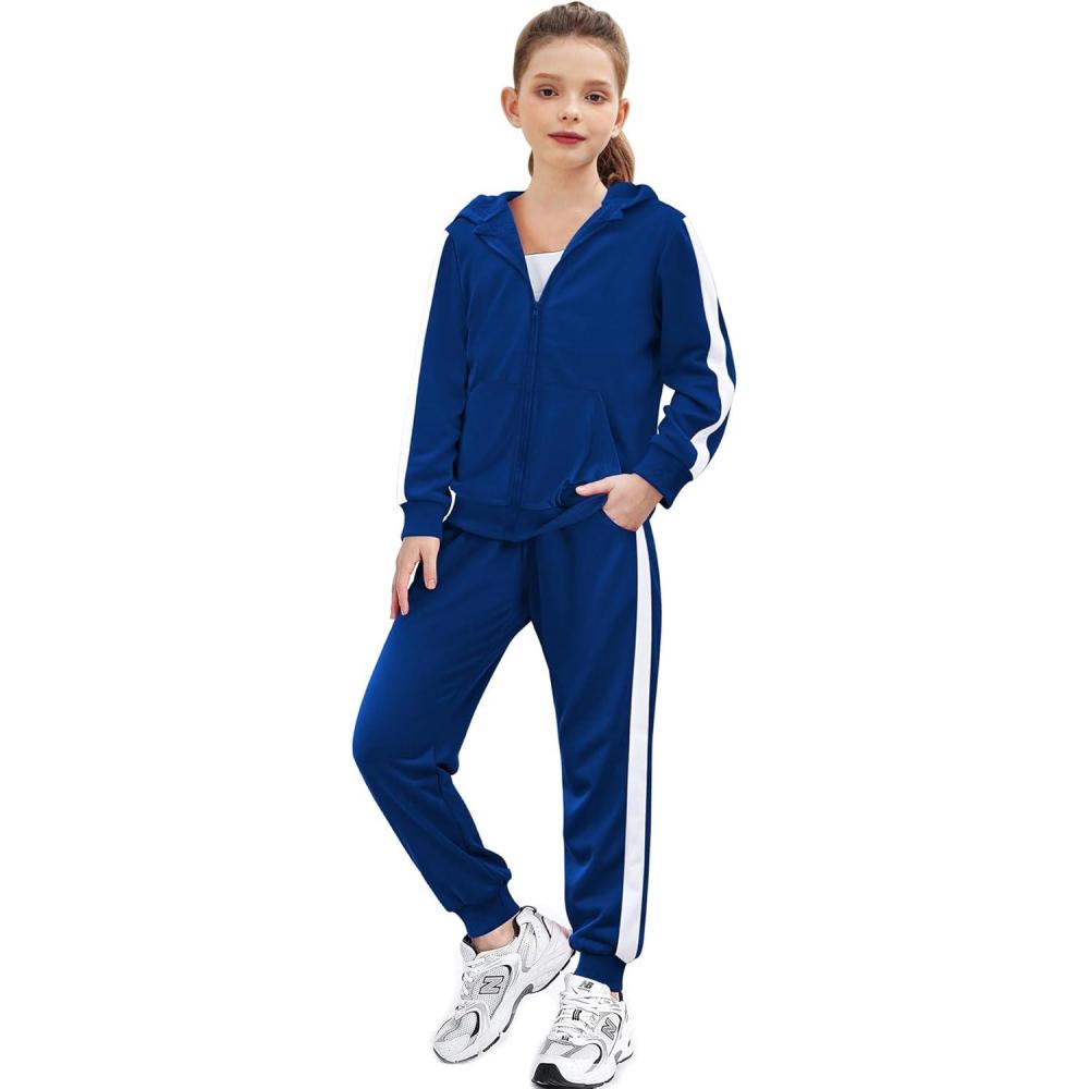 imageZaclotre Girls 2 Piece Outfits Sweatsuit Zip Up Hoodie Sweatshirt and Sweatpant Tracksuit Athletic Jogger SetsNavy