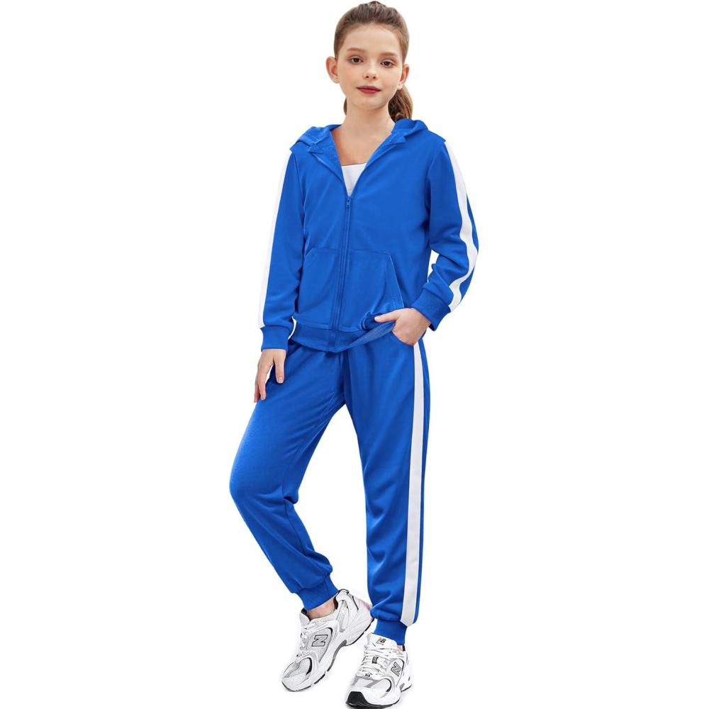 imageZaclotre Girls 2 Piece Outfits Sweatsuit Zip Up Hoodie Sweatshirt and Sweatpant Tracksuit Athletic Jogger SetsRoyal Blue