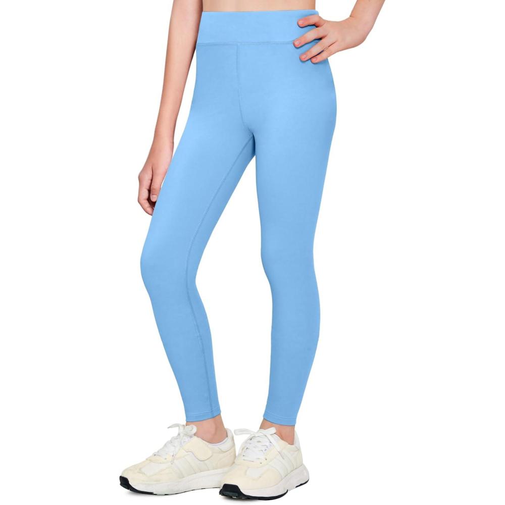 imageZaclotre Girls Athletic Leggings Kids High Waisted Activewear Dance Workout Running Yoga PantsBlue
