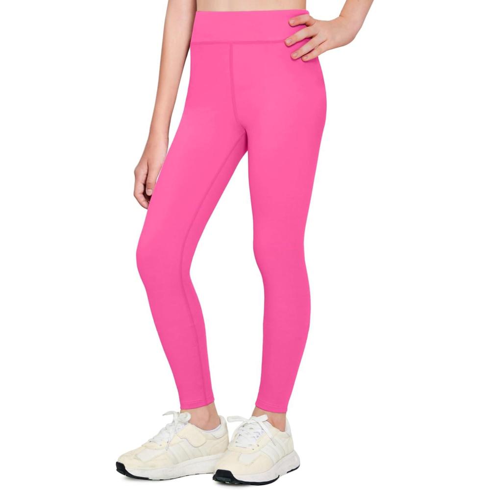 imageZaclotre Girls Athletic Leggings Kids High Waisted Activewear Dance Workout Running Yoga PantsHot Pink