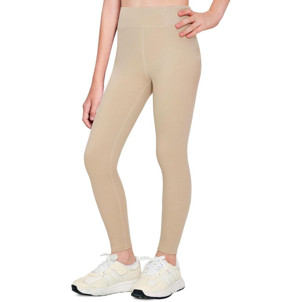 imageZaclotre Girls Athletic Leggings Kids High Waisted Activewear Dance Workout Running Yoga PantsKhaki