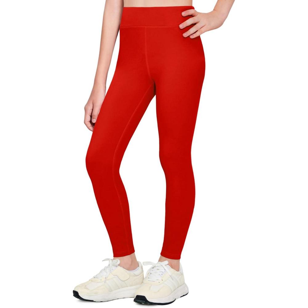 imageZaclotre Girls Athletic Leggings Kids High Waisted Activewear Dance Workout Running Yoga PantsRed