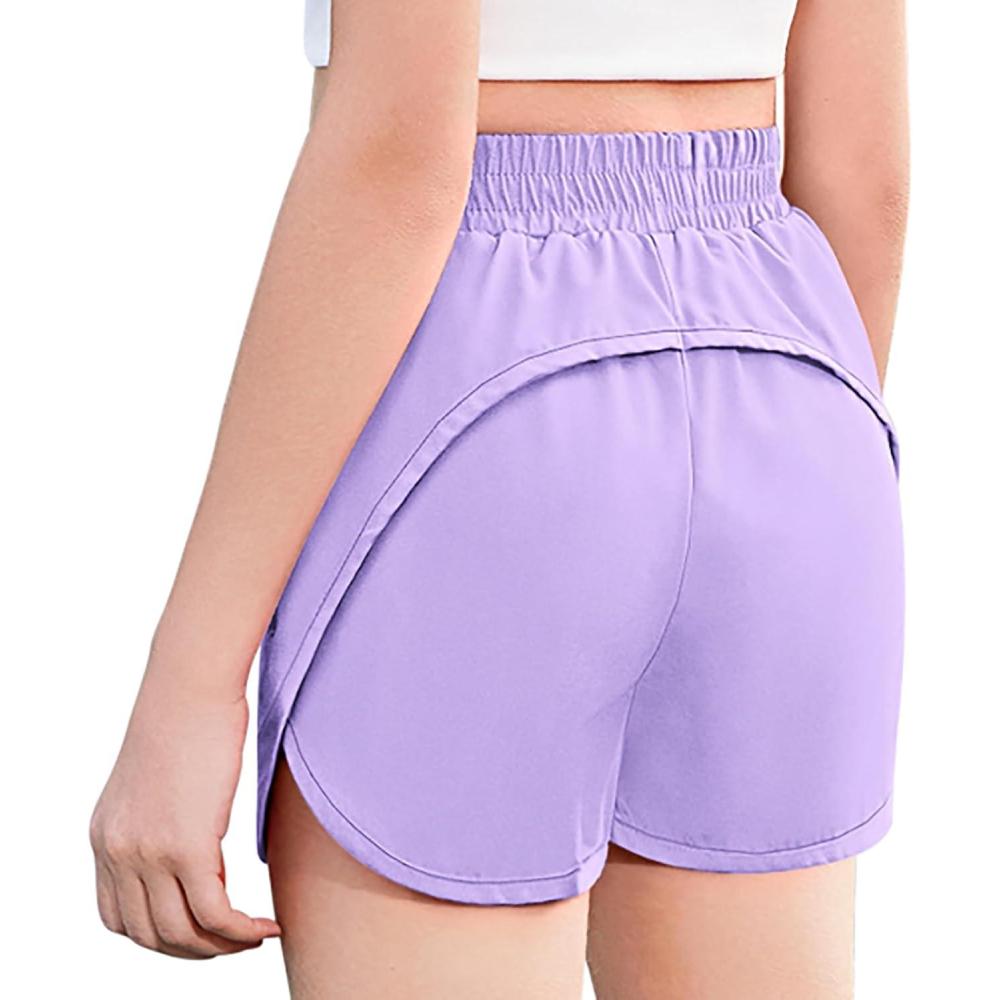 imageZaclotre Girls Athletic Shorts with Zipper Pockets 2 in 1 Kid Workout Running Volleyball Soccer Shorts with LinerLilac