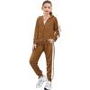 Zaclotre Girls 2 Piece Outfits Sweatsuit Zip Up Hoodie Sweatshirt and Sweatpant Tracksuit Athletic Jogger Sets(Brown)