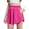 Zaclotre Girls Athletic Shorts with Zipper Pockets 2 in 1 Flowy Skirt Overlay Kids Running Workout Soccer Sports Shorts(Hot Pink)
