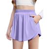 Zaclotre Girls Athletic Shorts with Zipper Pockets 2 in 1 Flowy Skirt Overlay Kids Running Workout Soccer Sports Shorts(Lilac)