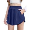 Zaclotre Girls Athletic Shorts with Zipper Pockets 2 in 1 Flowy Skirt Overlay Kids Running Workout Soccer Sports Shorts(Navy Blue)