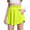 Zaclotre Girls Athletic Shorts with Zipper Pockets 2 in 1 Flowy Skirt Overlay Kids Running Workout Soccer Sports Shorts(Neon Green)