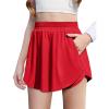 Zaclotre Girls Athletic Shorts with Zipper Pockets 2 in 1 Flowy Skirt Overlay Kids Running Workout Soccer Sports Shorts(Red)