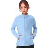 Zaclotre Girls Fleece Jacket with 4 Pockets Long Sleeve Zip Up Warm Athletic Winter Coat Kids Sweatshirt for 5-14 Y(Light Blue)