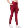 Zaclotre Girls Fleece Lined Leggings Warm Winter Running Tights for Kids High Waist Athletic Yoga Pants with Pockets(Dark Red)