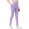 Zaclotre Girls Fleece Lined Leggings Warm Winter Running Tights for Kids High Waist Athletic Yoga Pants with Pockets(Purple)