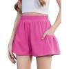 Zaclotre Girls Ruffle Athletic Shorts with Pockets High Waisted Kids Sport Shorts for Soccer Basketball Running(Hot Pink)