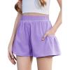 Zaclotre Girls Ruffle Athletic Shorts with Pockets High Waisted Kids Sport Shorts for Soccer Basketball Running(Lavender)