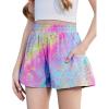 Zaclotre Girls Ruffle Athletic Shorts with Pockets High Waisted Kids Sport Shorts for Soccer Basketball Running(Rainbow Leopard)