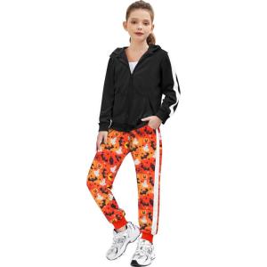 Zaclotre Girls 2 Piece Outfits Sweatsuit Zip Up Hoodie Sweatshirt and Sweatpant Tracksuit Athletic Jogger Sets(Halloween)