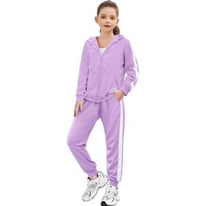 Zaclotre Girls 2 Piece Outfits Sweatsuit Zip Up Hoodie Sweatshirt and Sweatpant Tracksuit Athletic Jogger Sets(Light Purple)