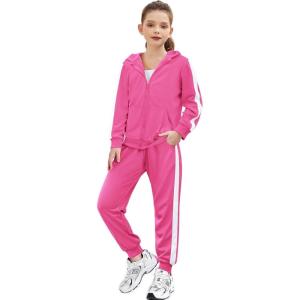 Zaclotre Girls 2 Piece Outfits Sweatsuit Zip Up Hoodie Sweatshirt and Sweatpant Tracksuit Athletic Jogger Sets(Rose Pink)