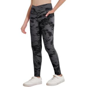 Zaclotre Girls Athletic Leggings Cross High Waisted Yoga Pants for Kids Dance Workout Running Tights with Pockets(Tie Dye Black and Grey)