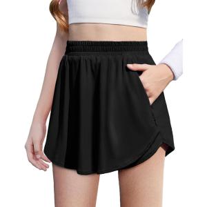 Zaclotre Girls Athletic Shorts with Zipper Pockets 2 in 1 Flowy Skirt Overlay Kids Running Workout Soccer Sports Shorts(Black)