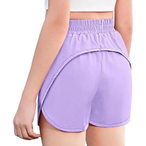 Zaclotre Girls Athletic Shorts with Zipper Pockets 2 in 1 Kid Workout Running Volleyball Soccer Shorts with Liner(Lilac)
