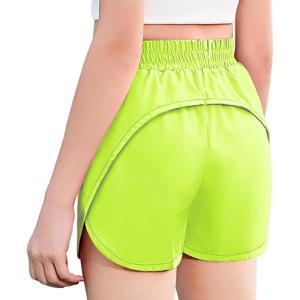 Zaclotre Girls Athletic Shorts with Zipper Pockets 2 in 1 Kid Workout Running Volleyball Soccer Shorts with Liner(Neon Green)