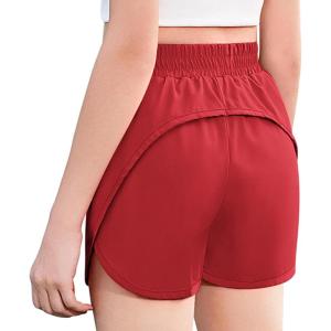 Zaclotre Girls Athletic Shorts with Zipper Pockets 2 in 1 Kid Workout Running Volleyball Soccer Shorts with Liner(Red)