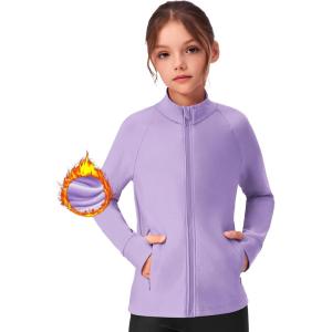 Zaclotre Girls Fleece Jacket with 4 Pockets Long Sleeve Zip Up Warm Athletic Winter Coat Kids Sweatshirt for 5-14 Y(Purple)