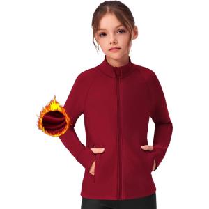Zaclotre Girls Fleece Jacket with 4 Pockets Long Sleeve Zip Up Warm Athletic Winter Coat Kids Sweatshirt for 5-14 Y(Red)