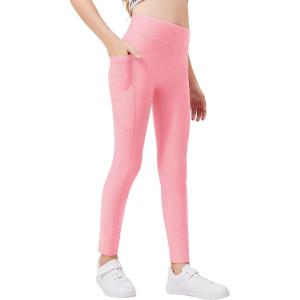 Zaclotre Girls Fleece Lined Leggings Warm Winter Running Tights for Kids High Waist Athletic Yoga Pants with Pockets(Pink)