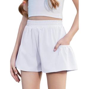Zaclotre Girls Ruffle Athletic Shorts with Pockets High Waisted Kids Sport Shorts for Soccer Basketball Running(White)