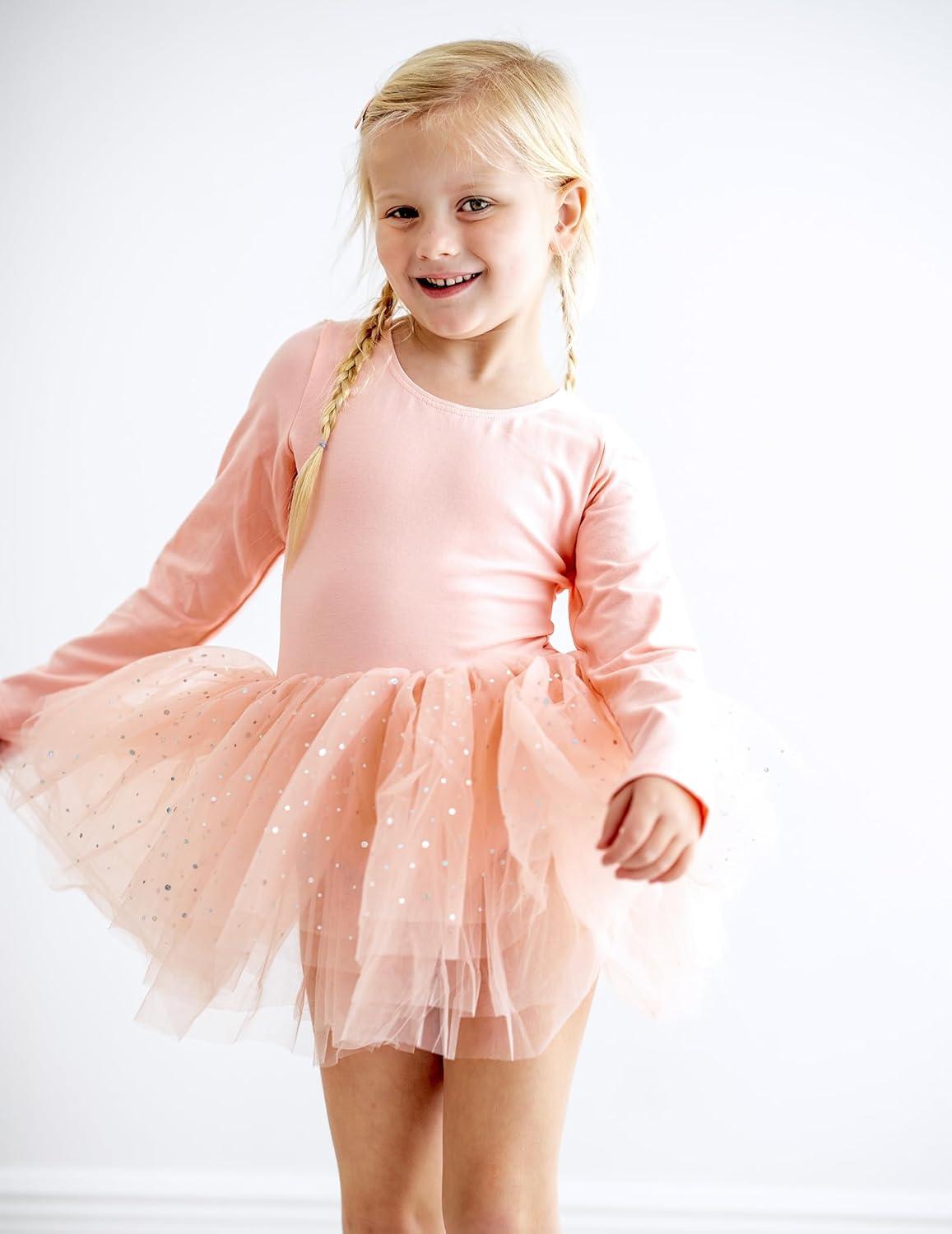 imageZaclotre Girls Ballet Leotards 4Layers Tiered Long Sleeve Dance Tutu Dresses Party Costumes for BallerinaBallet Pink
