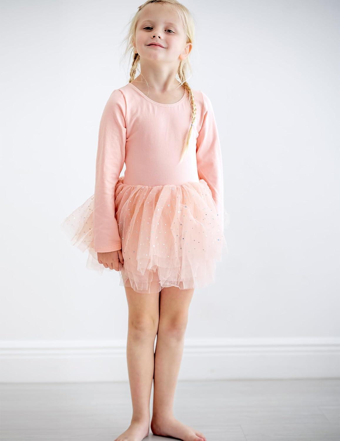 imageZaclotre Girls Ballet Leotards 4Layers Tiered Long Sleeve Dance Tutu Dresses Party Costumes for BallerinaBallet Pink