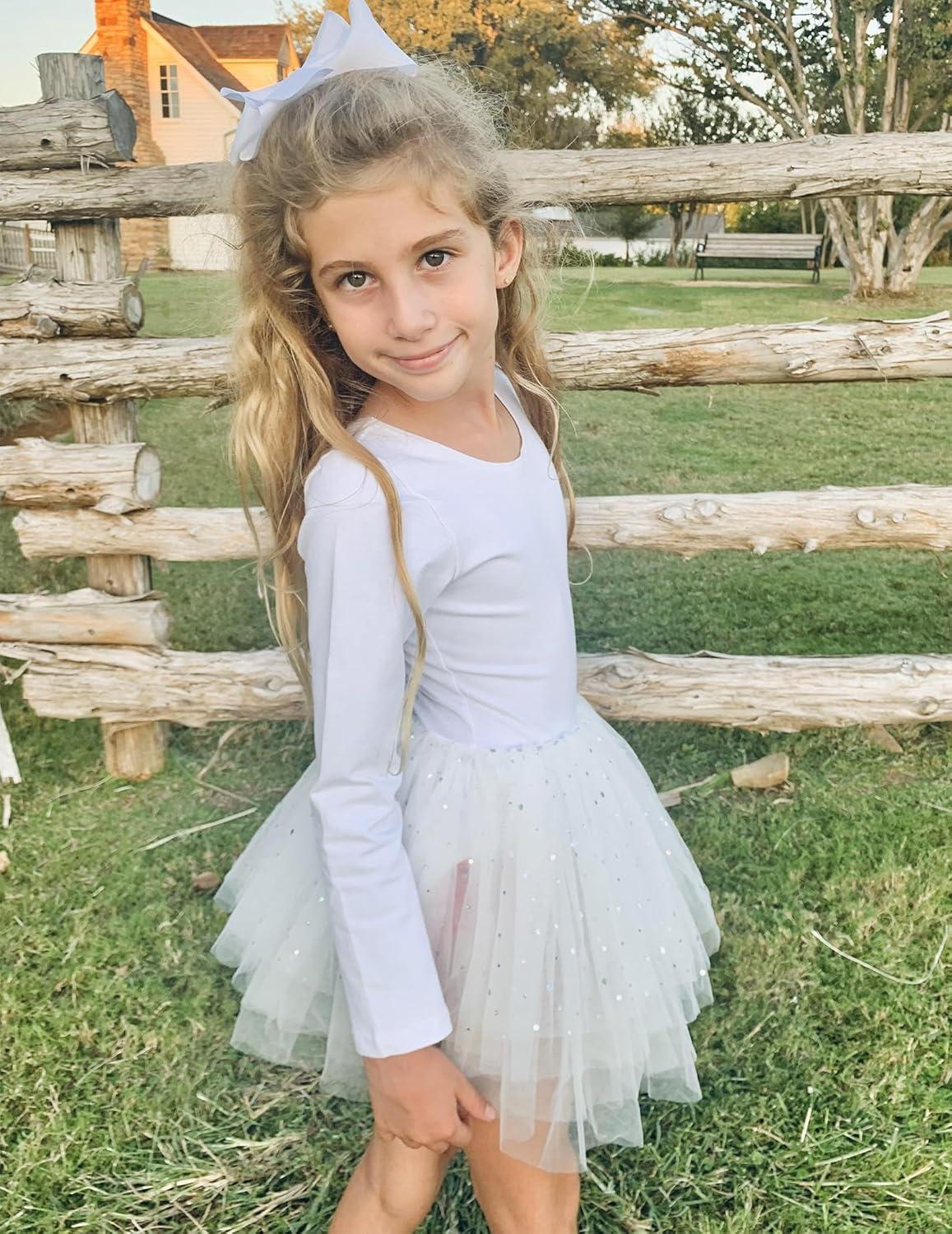 imageZaclotre Girls Ballet Leotards 4Layers Tiered Long Sleeve Dance Tutu Dresses Party Costumes for BallerinaWhite