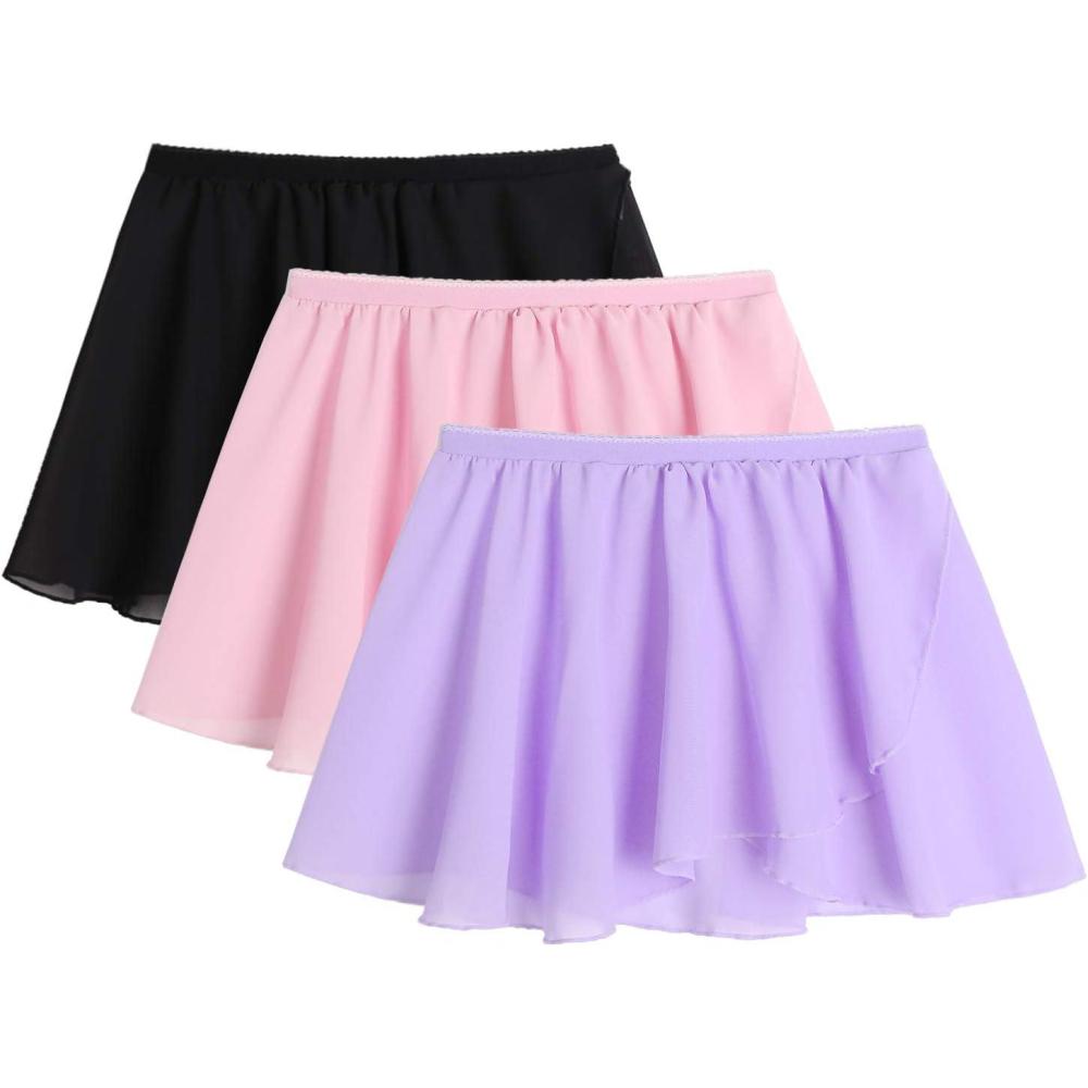 imageZaclotre 3 Pack Girls Ballet Skirts Dance Skirt Chiffon Wrap for ToddlerKidsLittle Girl DancewearA3pack BlackPinkPurple