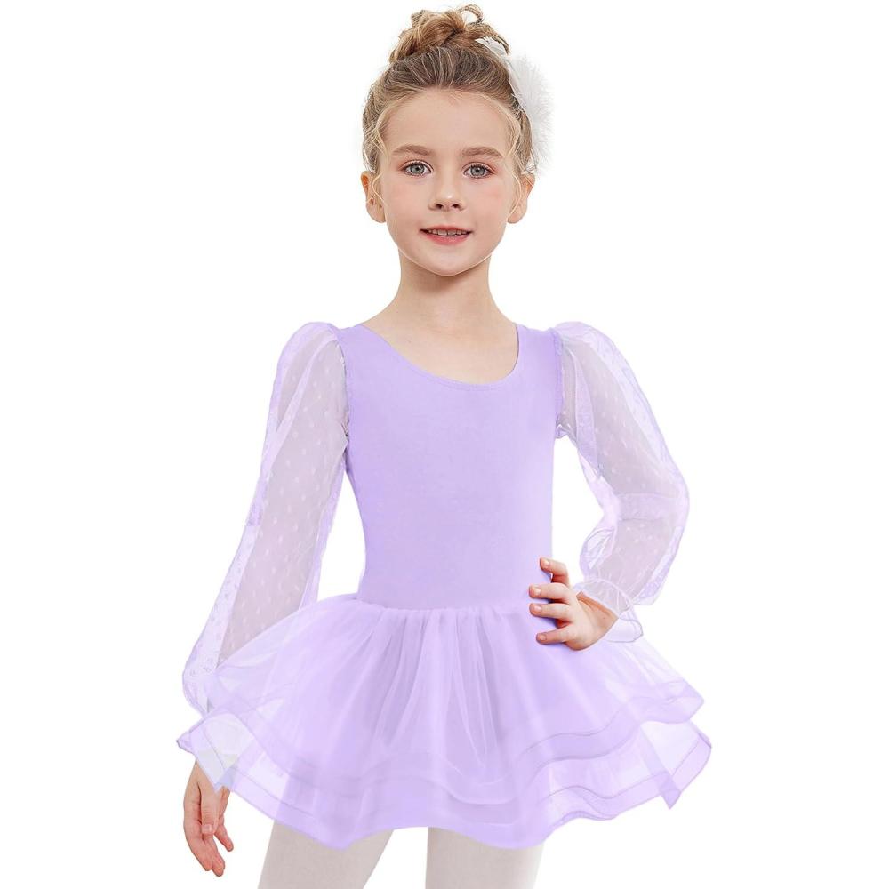 imageZaclotre Ballet Leotards for Girls Mesh Long Sleeve Toddler Tutu Dress Dance Outfit Ballerina CostumeLilac