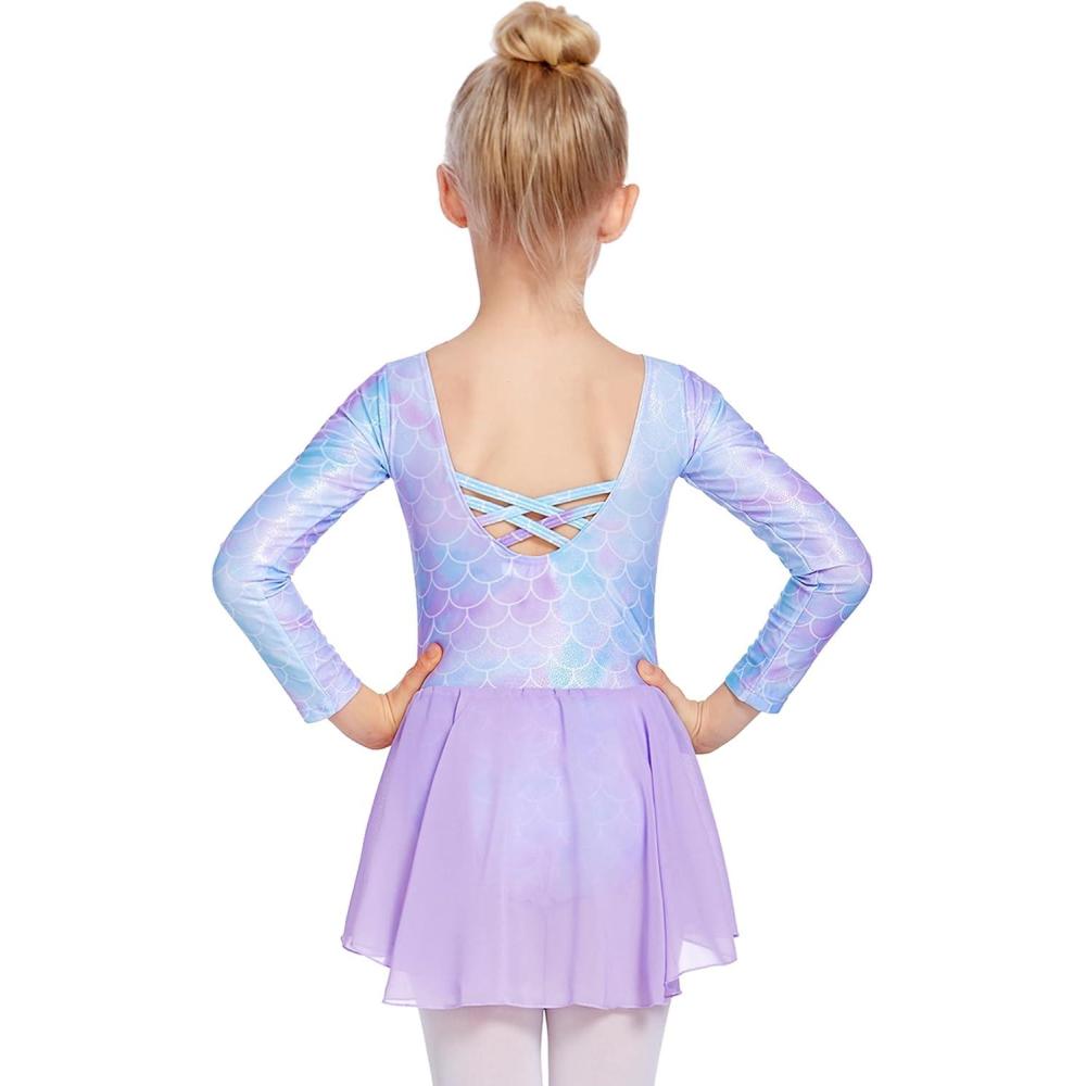 imageZaclotre Ballet Leotards for Girls Toddler Classic Long Sleeve CrissCross Back Dance Dress Ballerina OutfitsPurple Mermaid