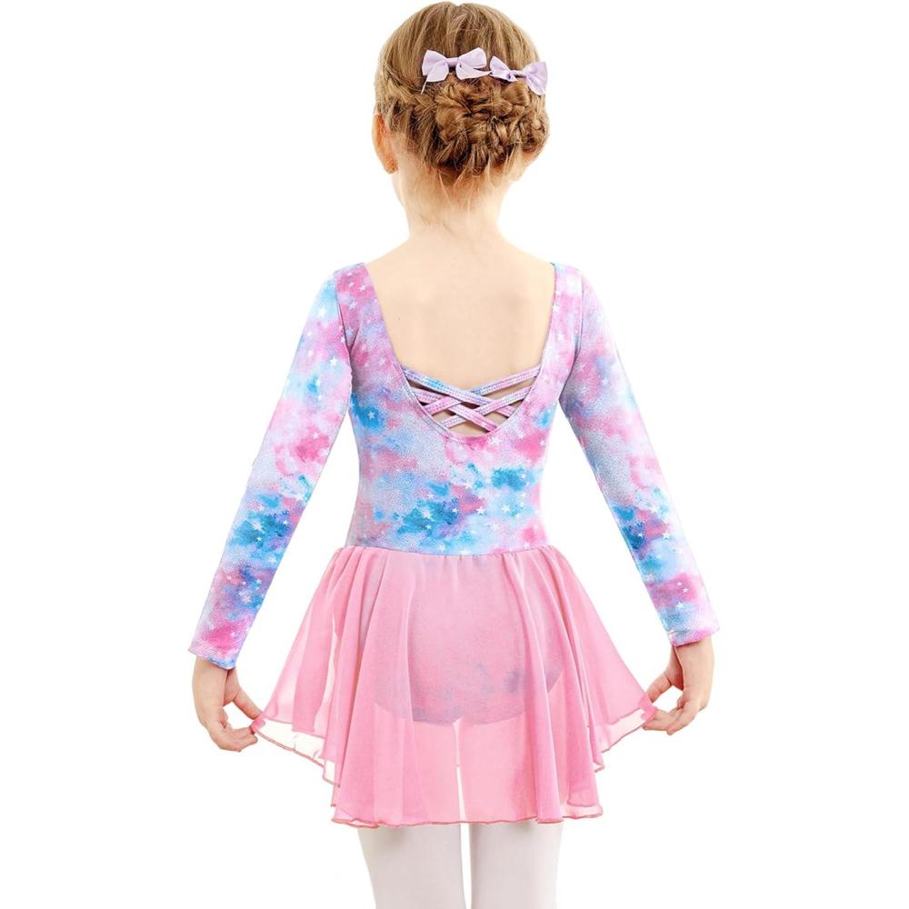 imageZaclotre Ballet Leotards for Girls Toddler Classic Long Sleeve CrissCross Back Dance Dress Ballerina OutfitsPurple Starry