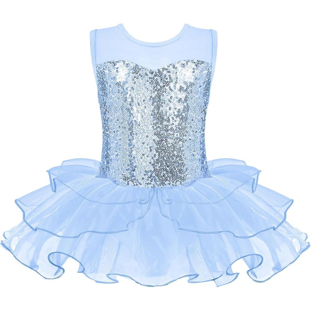 imageZaclotre Ballet Leotards for Girls Toddler Sequin Sleevesless Mesh Tutu Dress Ballerina Dance OutfitsBlue