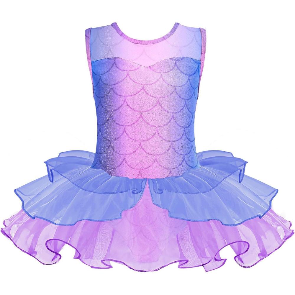 imageZaclotre Ballet Leotards for Girls Toddler Sequin Sleevesless Mesh Tutu Dress Ballerina Dance OutfitsBlue Mermaid