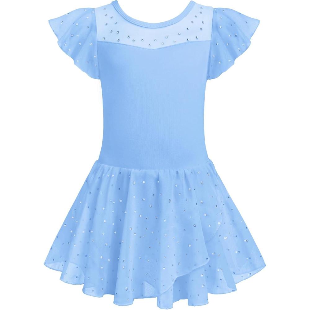 imageZaclotre Girls Ballet Leotards Ruffle Sleeve Sparkle Dance Leotard Toddler Ballerina Dress OutfitsBaby Blue
