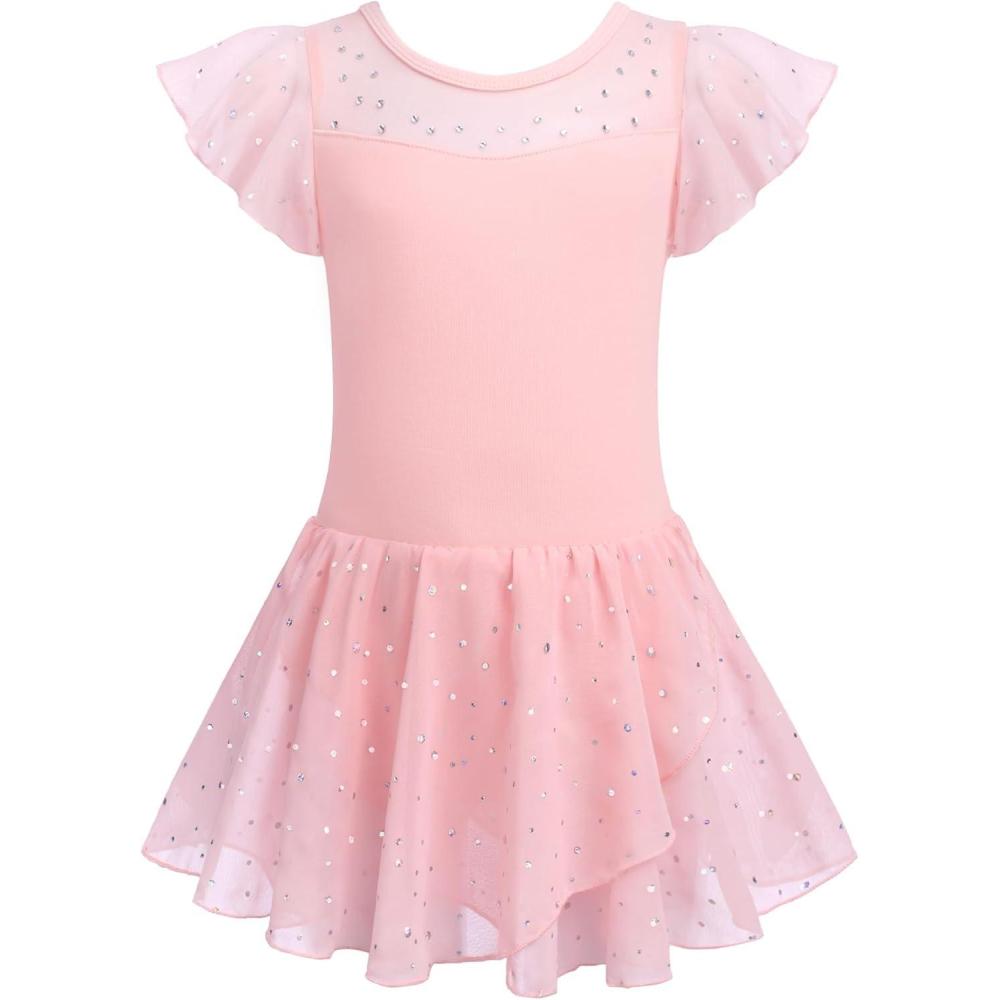 imageZaclotre Girls Ballet Leotards Ruffle Sleeve Sparkle Dance Leotard Toddler Ballerina Dress OutfitsBallet Pink